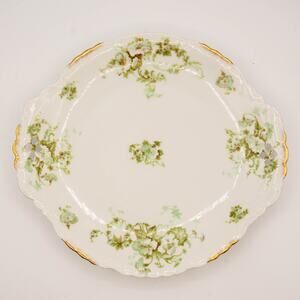 Rare Antique Serving Platter Elite LIMOGES France Green Schleiger Floral Pattern